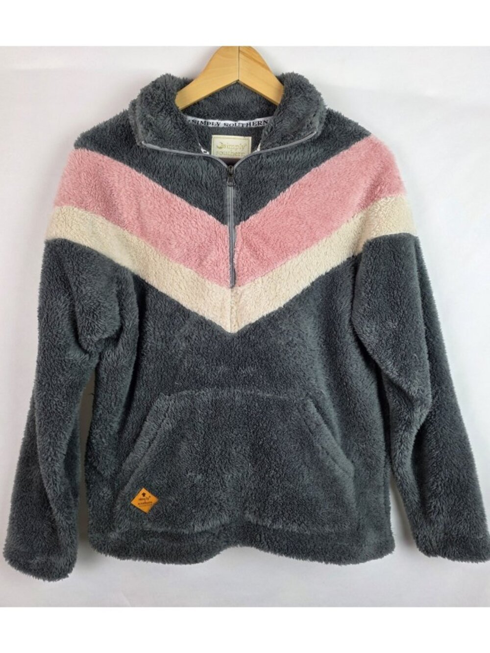 Simply Southern Women's Sweatshirt Small Gray Fuzzy Fleece 1/4 Zip Long Sleeve